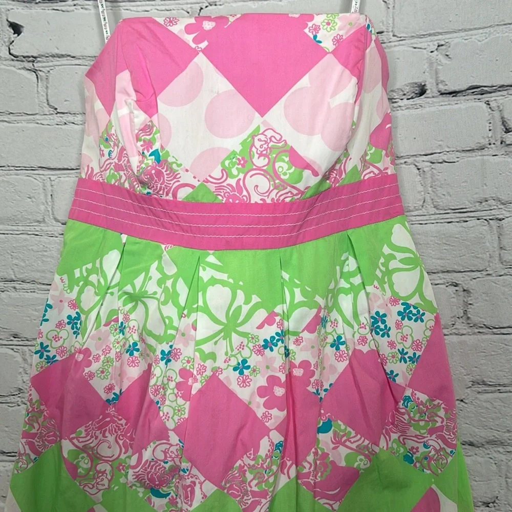 Lilly Pulitzer Pink Green Strapless Dress Size 4 Excellent Condition - Picture 3 of 9